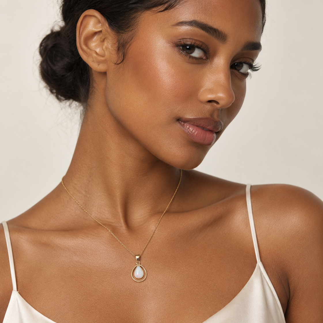 14K Yellow Gold Opal Teardrop Double Halo Pendant