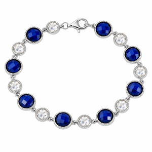 925 Sterling Silver Blue & Clear CZ Tennis Bracelet