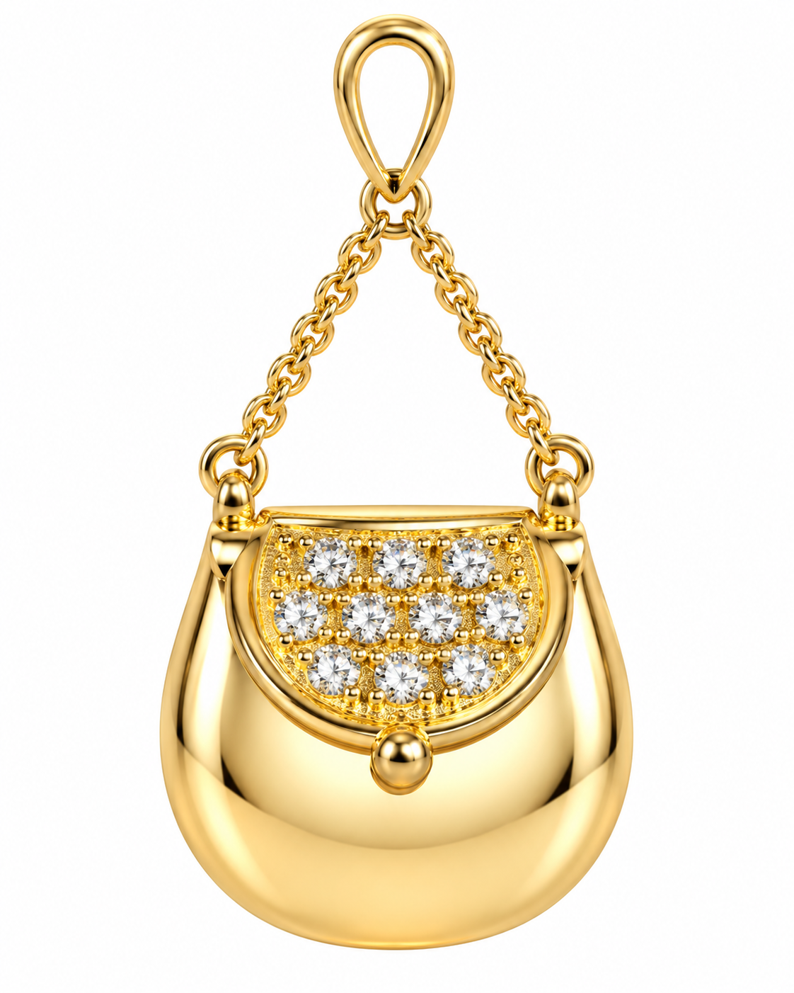 18K Yellow Gold Diamond Purse Pendant