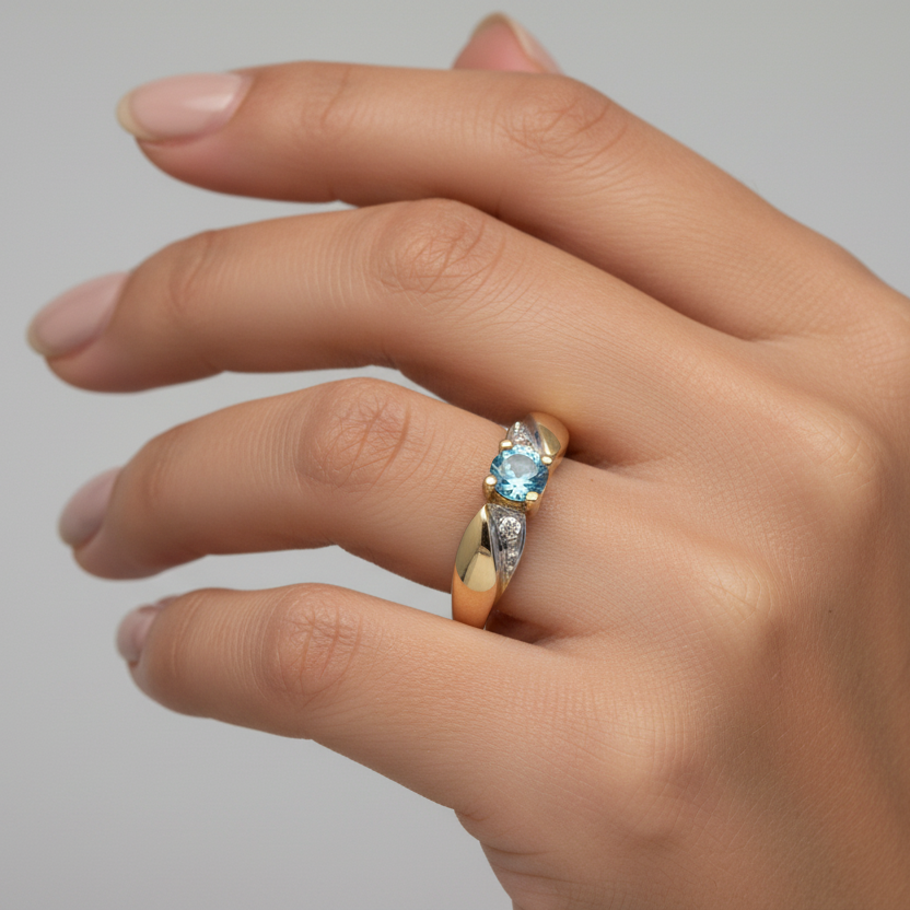 10k Yellow Gold Blue Topaz Diamond Ring