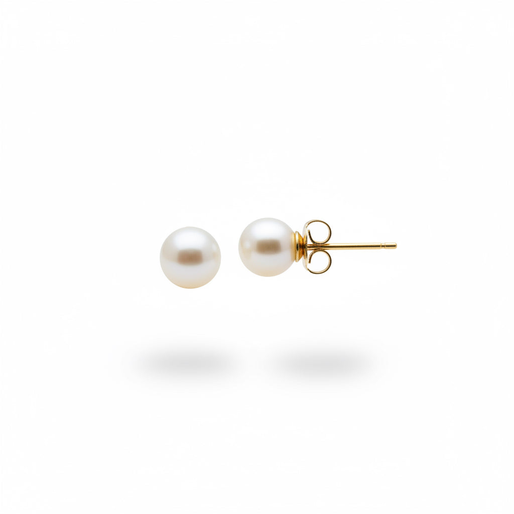 14k Yellow Gold Pearl Stud Earrings