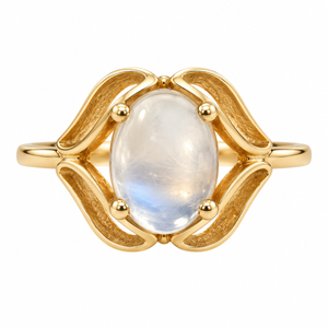 14K Yellow Gold Vintage Oval Moonstone Floral Openwork Ring