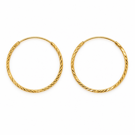 18K Yellow Gold Ribbed Hoop Earrings