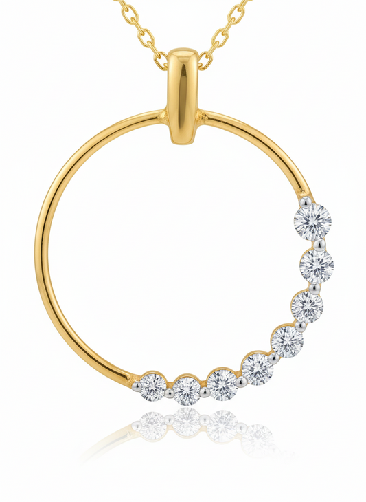 Yellow Gold Pendent Circle style setting with 8 Round Natural diamonds, TDW:0.32ct,  VS- SI HI 18k