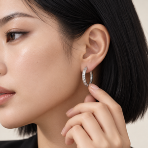 925 Sterling Silver Rhodium Plated Diamond-Cut Hoop Earrings