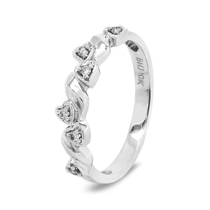 10K White Gold Heart Setting Diamond Band. TDW: 0.06ct