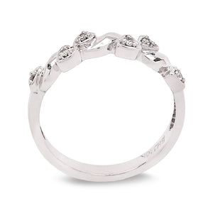 10K White Gold Heart Setting Diamond Band. TDW: 0.06ct