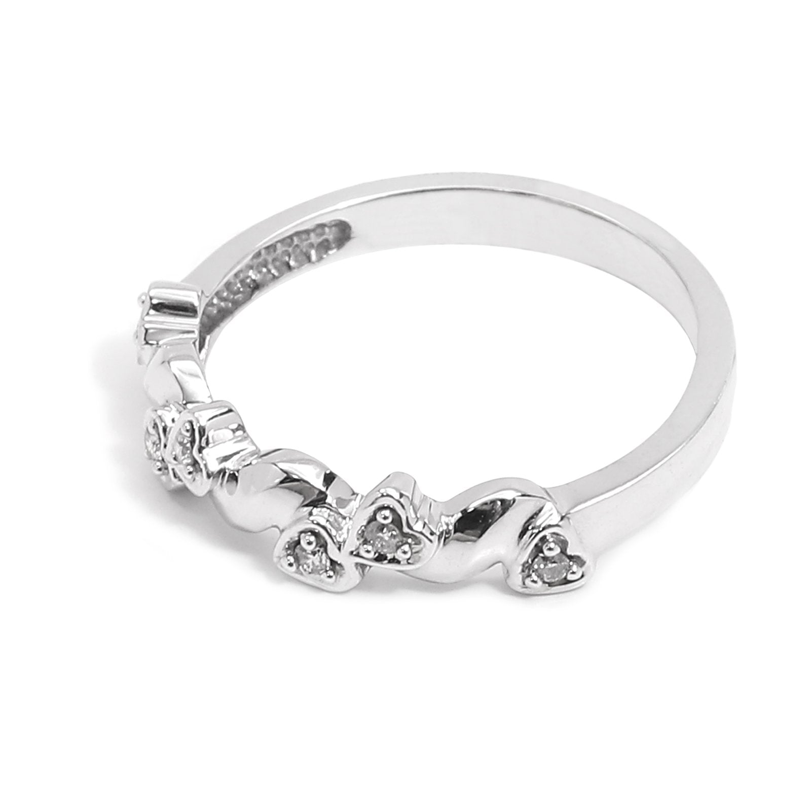 White Gold Heart Setting Diamond Band. 10k, TDW: 0.06ct