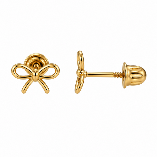 10K Yellow Gold Kids Bow Stud Earrings  Screw Back