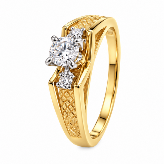 14K Yellow Gold Three-Stone Diamond Textured Split-Shank Ring