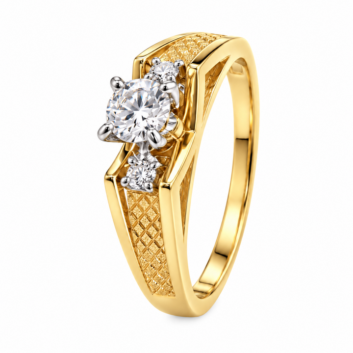 14K Yellow Gold Three-Stone Diamond Textured Split-Shank Ring