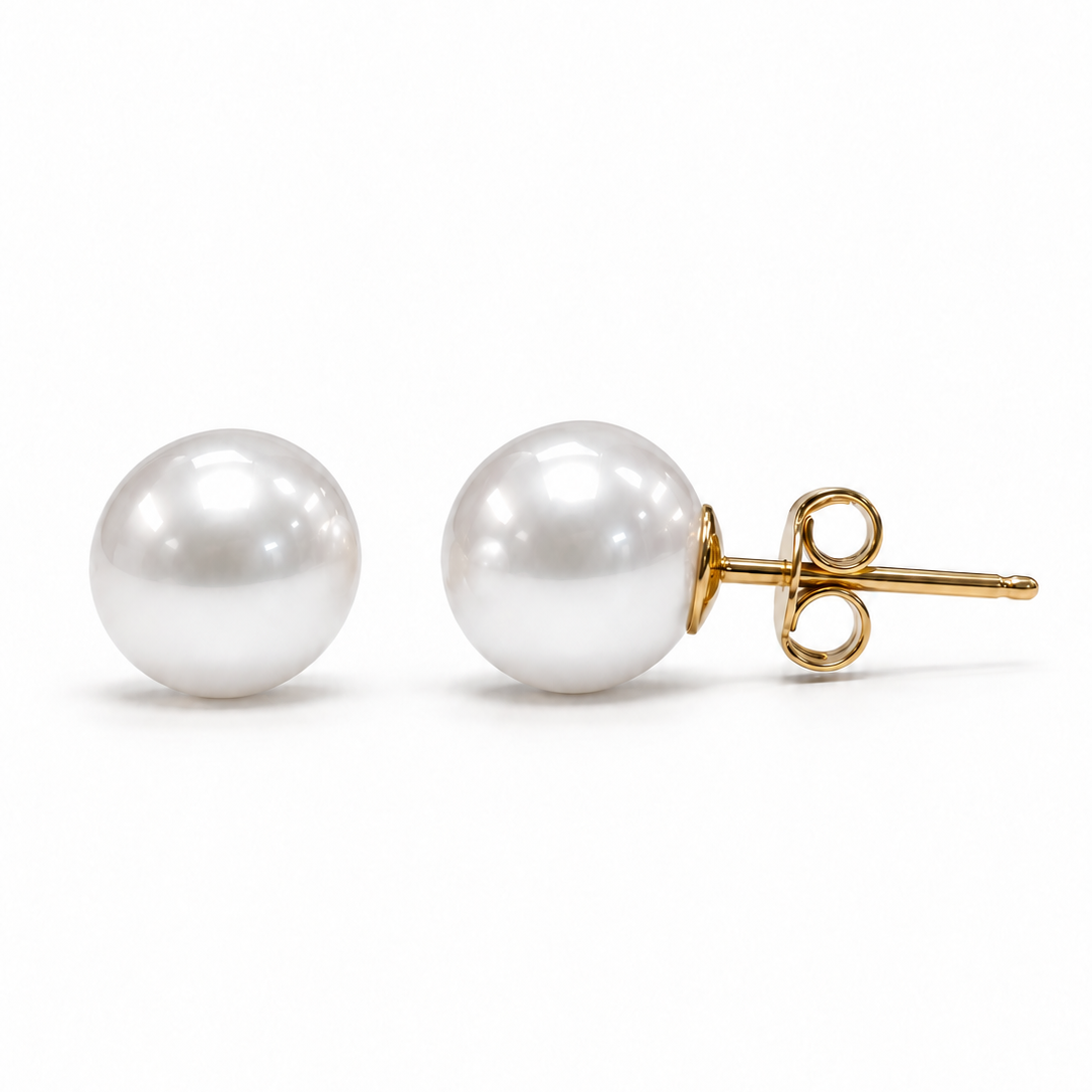14K Yellow Gold Pearl Stud Earrings