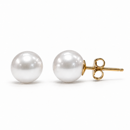 14K Yellow Gold Pearl Stud Earrings