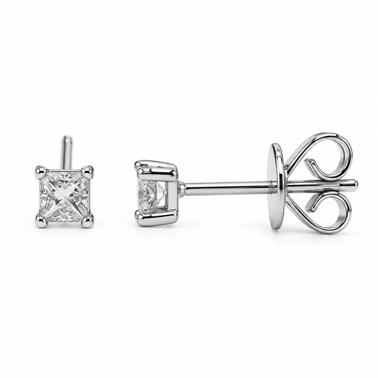18K White Gold Princess Cut Diamond Stud Earrings