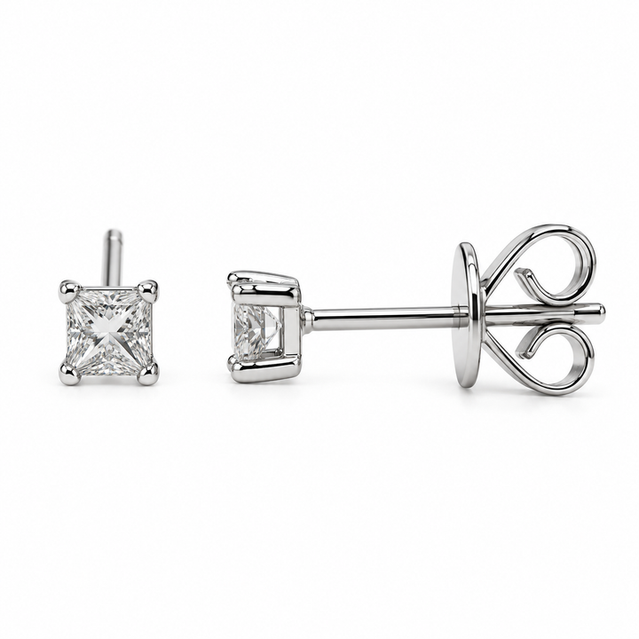 18K White Gold Princess Cut Diamond Stud Earrings