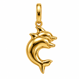 18K Yellow Gold Double Dolphin Pendant Necklace