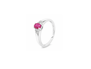10K White Gold Ring Oval Ruby & Diamond Accent Ring