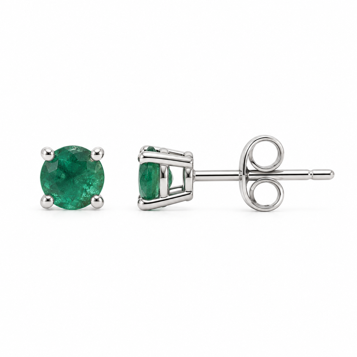 18K White Gold Natural Emerald Stud Earrings