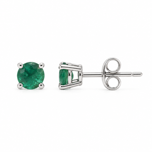 18K White Gold Natural Emerald Stud Earrings