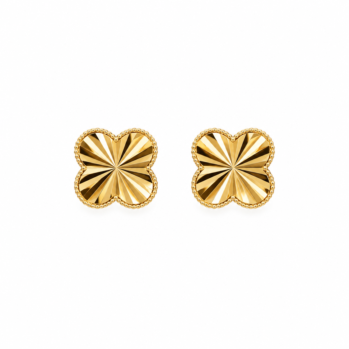 18K Yellow Gold Four-Petal Diamond-Cut Stud Earrings