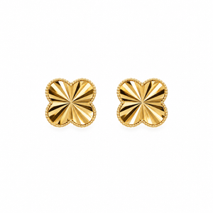 18K Yellow Gold Four-Petal Diamond-Cut Stud Earrings