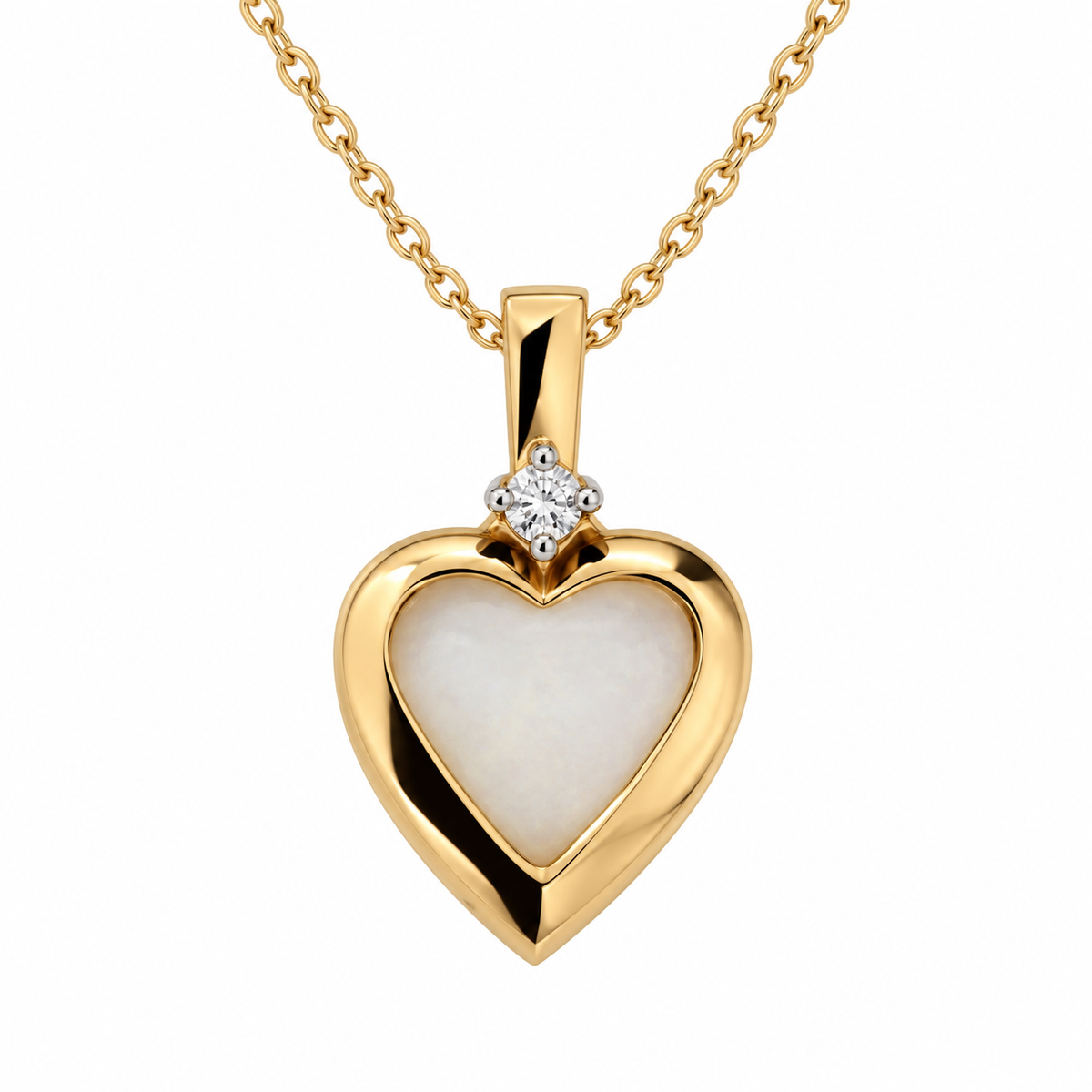 10K Yellow Gold Opal Heart with Diamond Accent Pendant