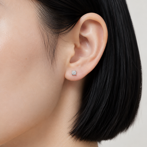 925 Sterling Silver Round CZ Basket Stud Earrings