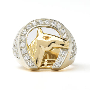 Yellow Gold Ring with Horse and Horseshoe setting with 47 Natural Round Diamonds, TDW: 0.47ct, SI, GH,18k , 15.91gr