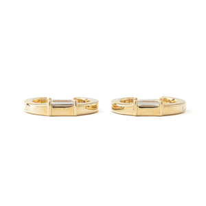 Yellow Gold Hoop Earrings setting with one Diamond in Baguette cut on the side, TDW: 0.14ct, SI, GH, 14k