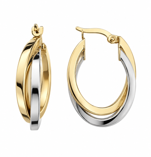 14K Two-Tone Gold Interlocking Double Oval Hoop Earrings