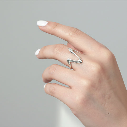 925 Sterling Silver Abstract Wave Ring