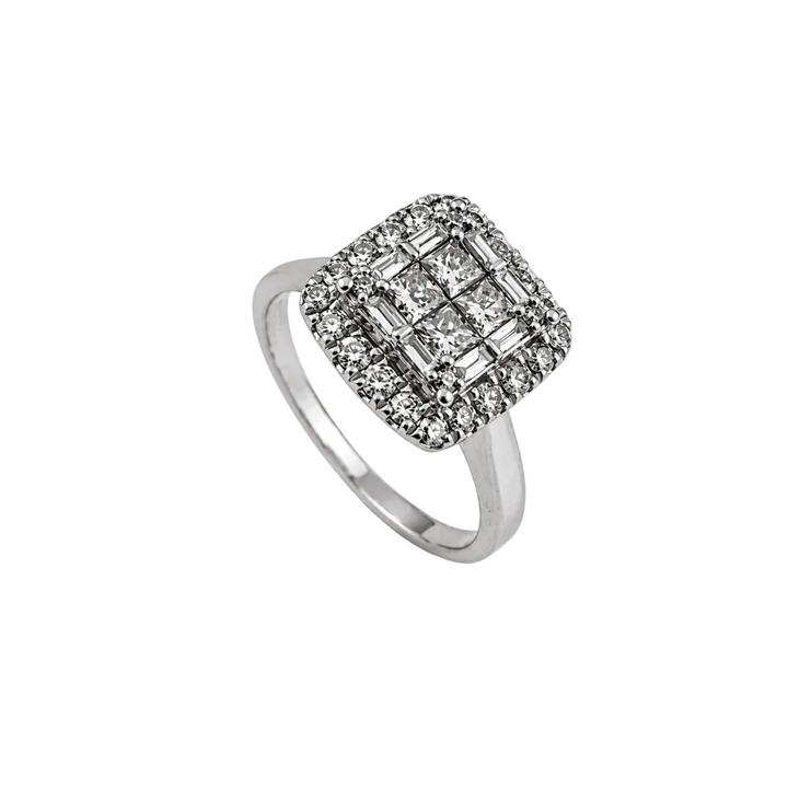 14K White Gold Diamond Cluster Ring TDW:0.59ct SI G-H