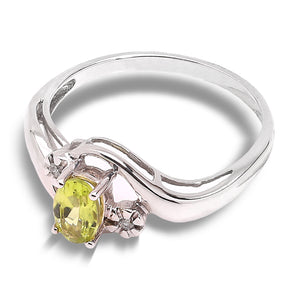 10K White Gold Oval Peridot and Diamond Ring. P: 0.40ct TDW: 0.02ct