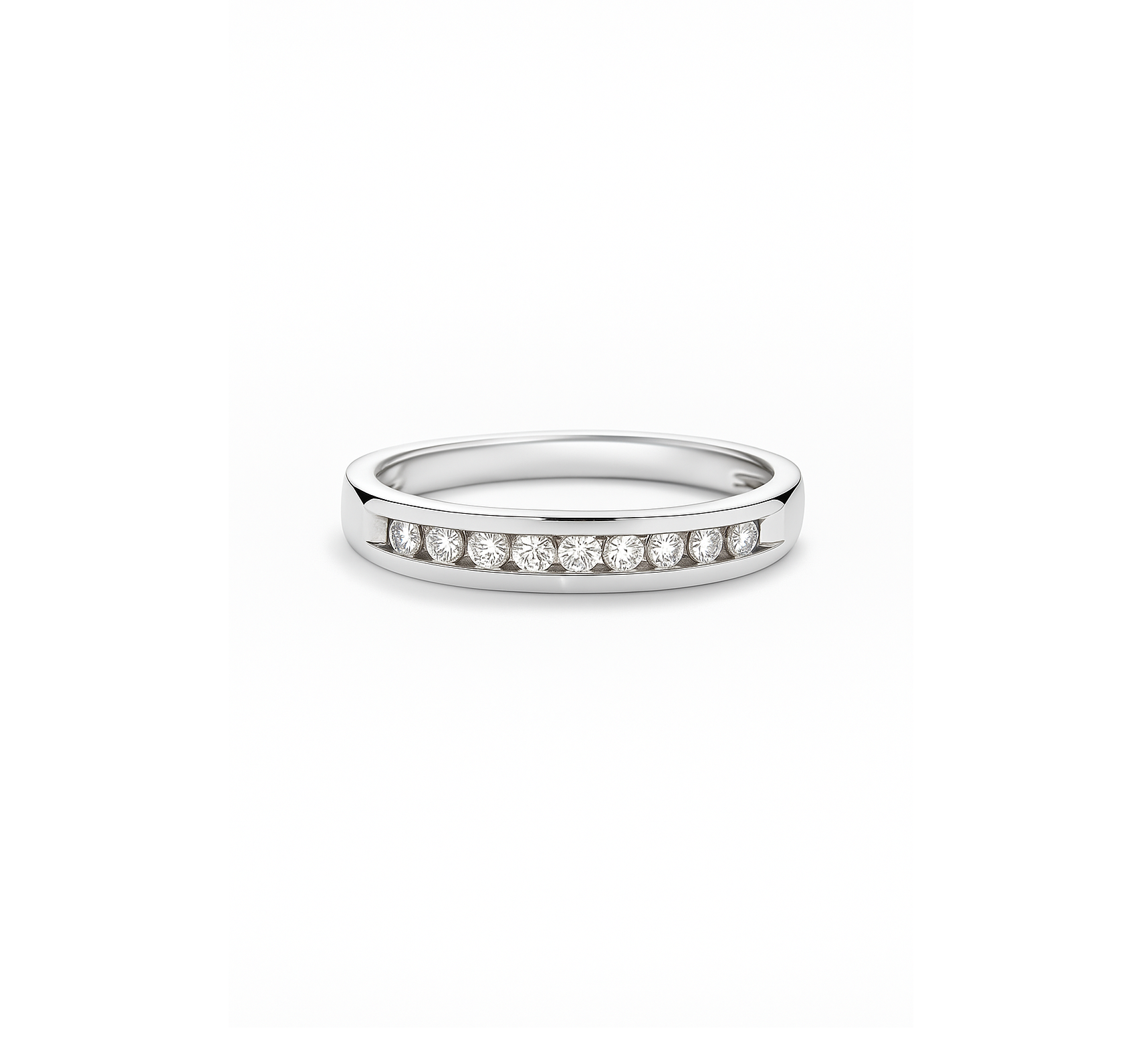 14K White Gold Channel Setting Diamond Band. TDW: 0.12ct J I