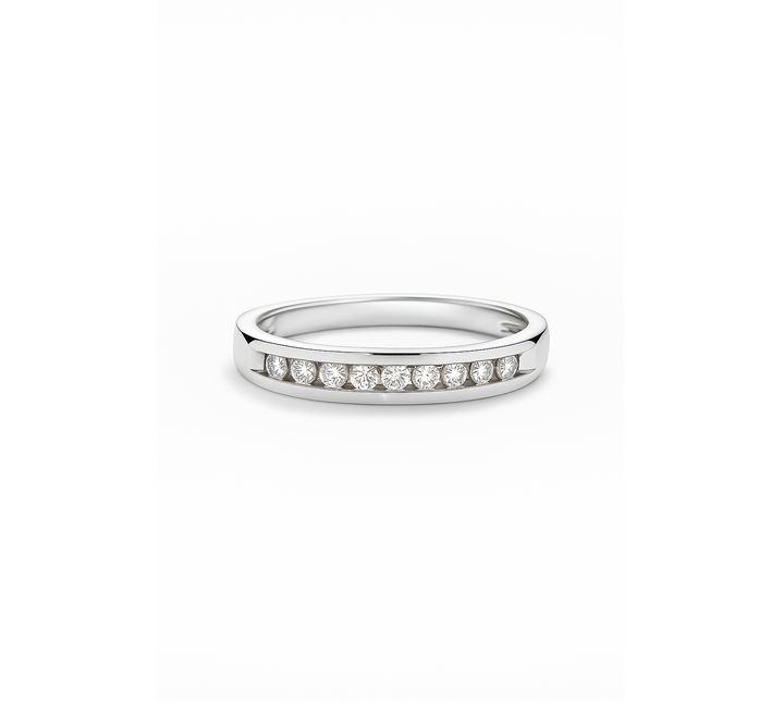 14K White Gold Channel Setting Diamond Band. TDW: 0.12ct J I