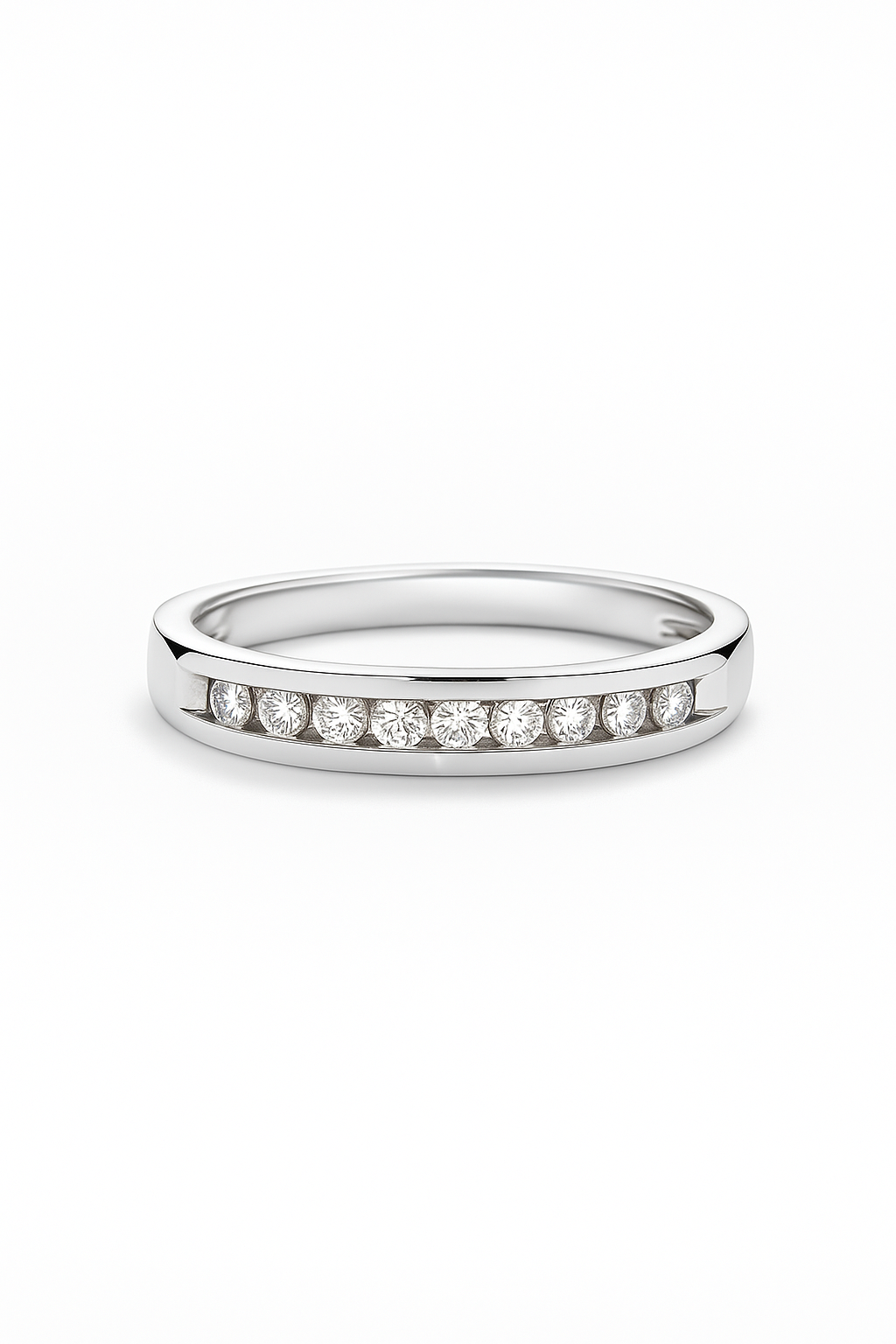 White Gold Channel Setting Diamond Band. 14k, TDW: 0.12ct J, I,