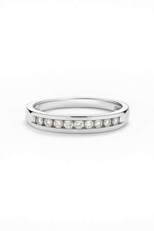 14K White Gold Channel Setting Diamond Band. TDW: 0.12ct J I