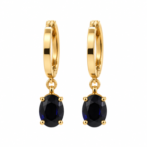 14K Yellow Gold Natural Oval Sapphire Hoop Drop Earrings