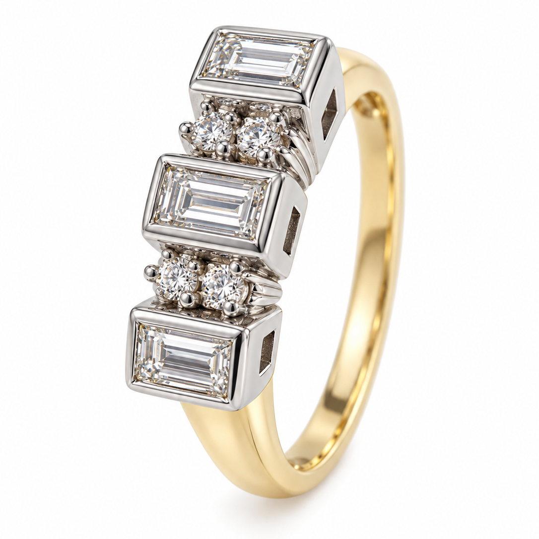 14K White & Yellow Gold Baguette Diamond Three-Stone Ring