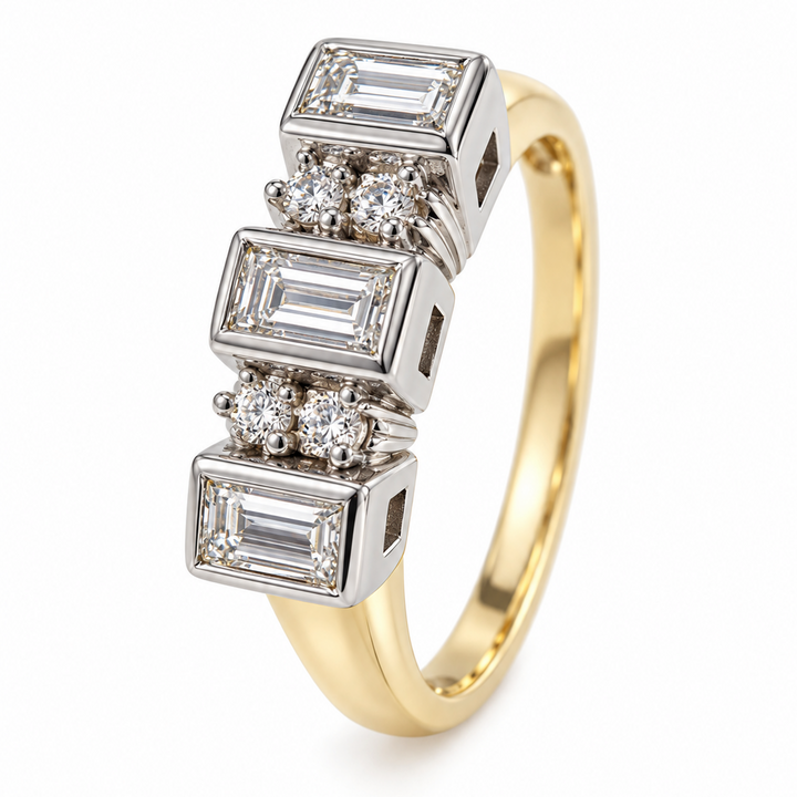 14K White & Yellow Gold Baguette Diamond Three-Stone Ring