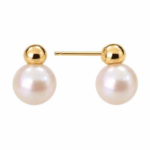 14K Yellow Gold Bead and Pearl Stud Earrings
