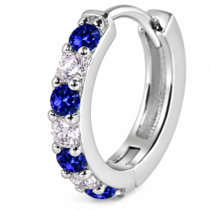 925 Sterling Silver Blue & Clear CZ Huggie Earrings