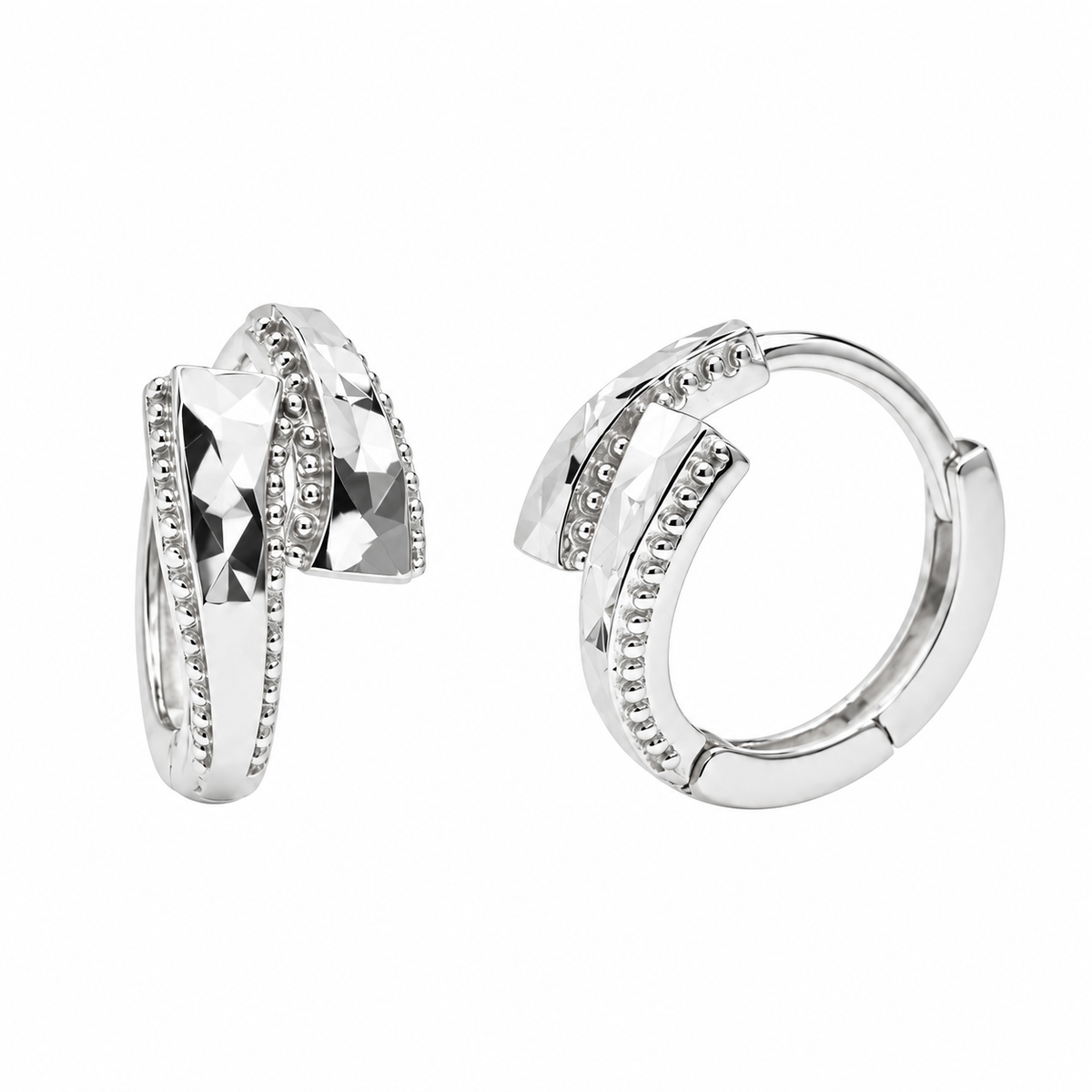 925 Sterling Silver Diamond Cut Geometric Hoop Earrings