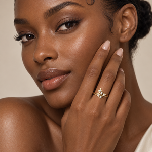 14K Yellow Gold Five-Stone Diamond Bypass Wave Ring - worn by model