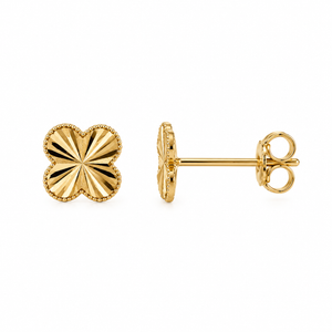 18K Yellow Gold Four-Petal Diamond-Cut Stud Earrings