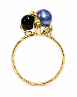 14K Yellow Gold Blue Pearl & Onyx Two-Stone Ring