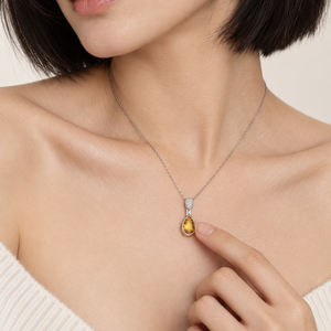 14K White Gold Pear Citrine and Diamond Pendant Pavé Bail