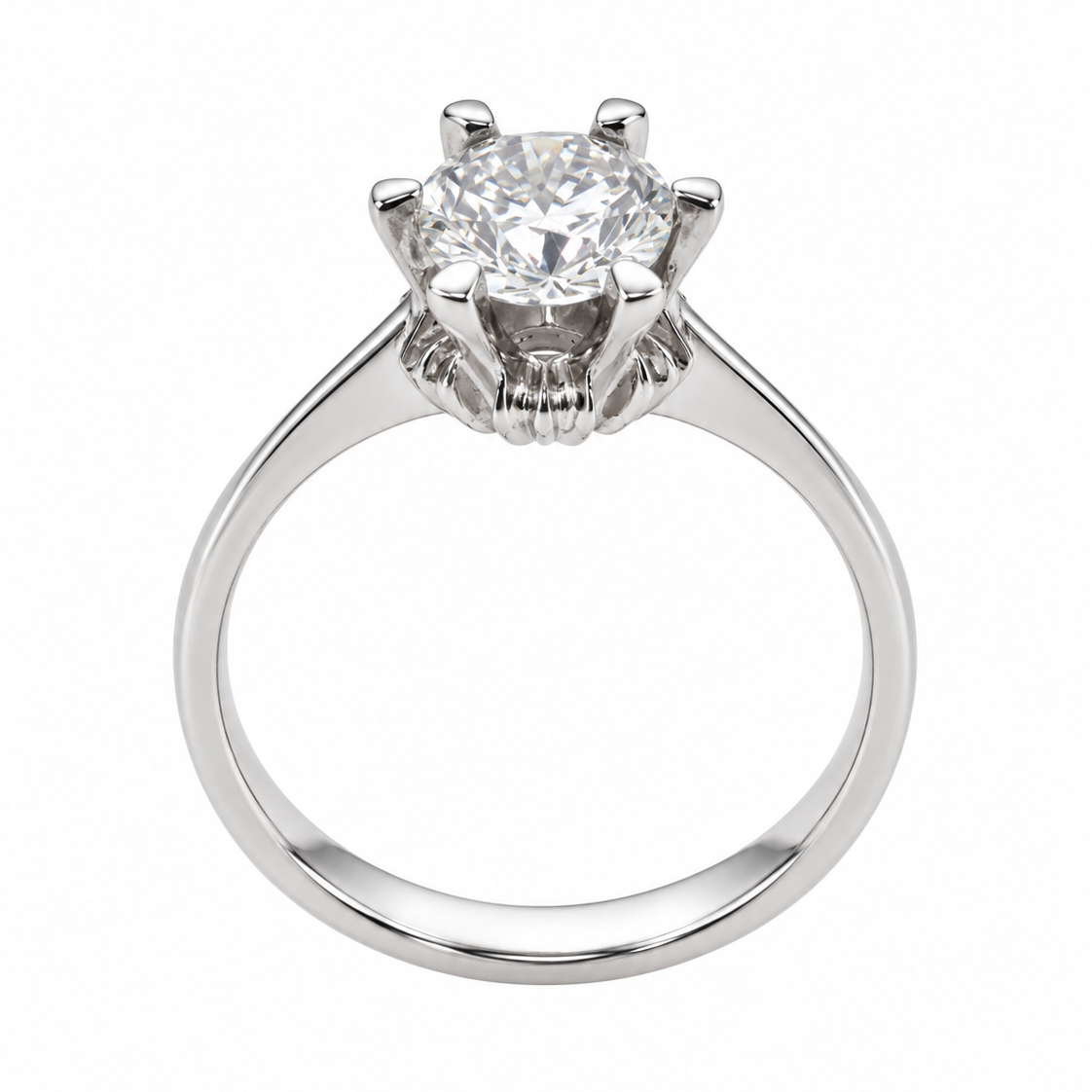 18K White Gold Six-Prong Round Solitaire Diamond Ring