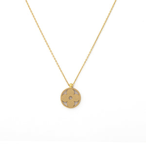 Yellow Gold Necklace with one flower moving in chain, 18k,  17 Inches, 3.14gr
