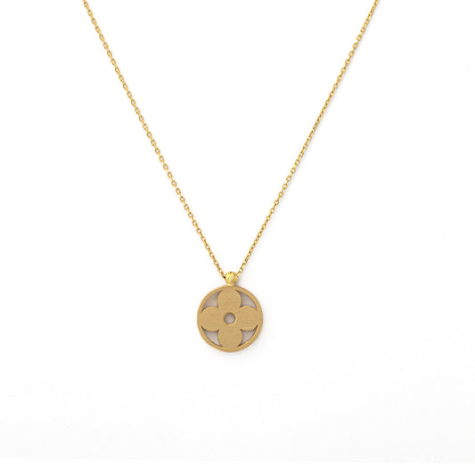 Yellow Gold Necklace with one flower moving in chain, 18k,  17 Inches, 3.14gr